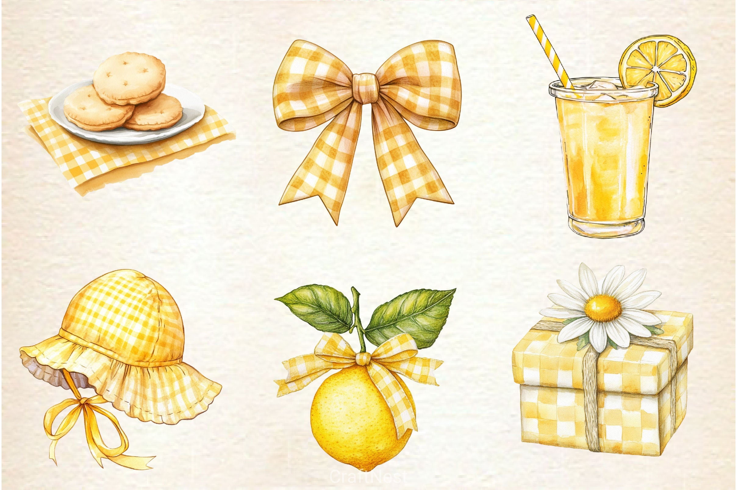 Yellow Gingham Summer Clipart Bundle - CraftNest - Digital Crafting and Art