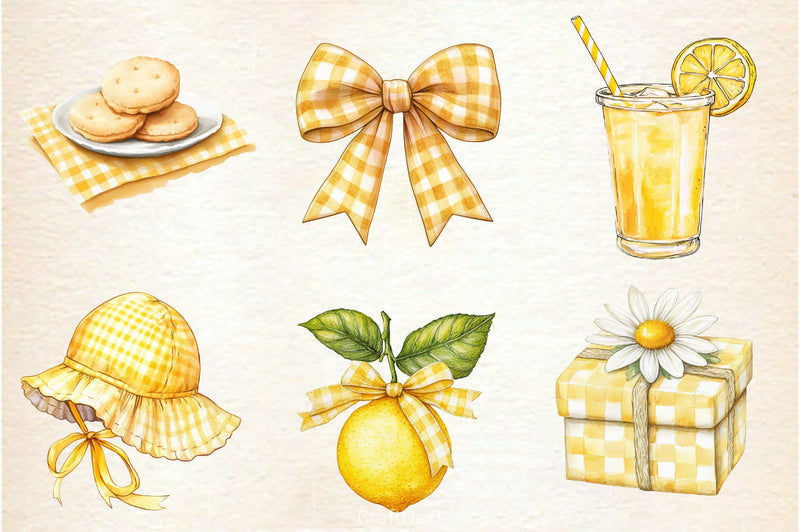 Yellow Gingham Summer Clipart Bundle - CraftNest - Digital Crafting and Art