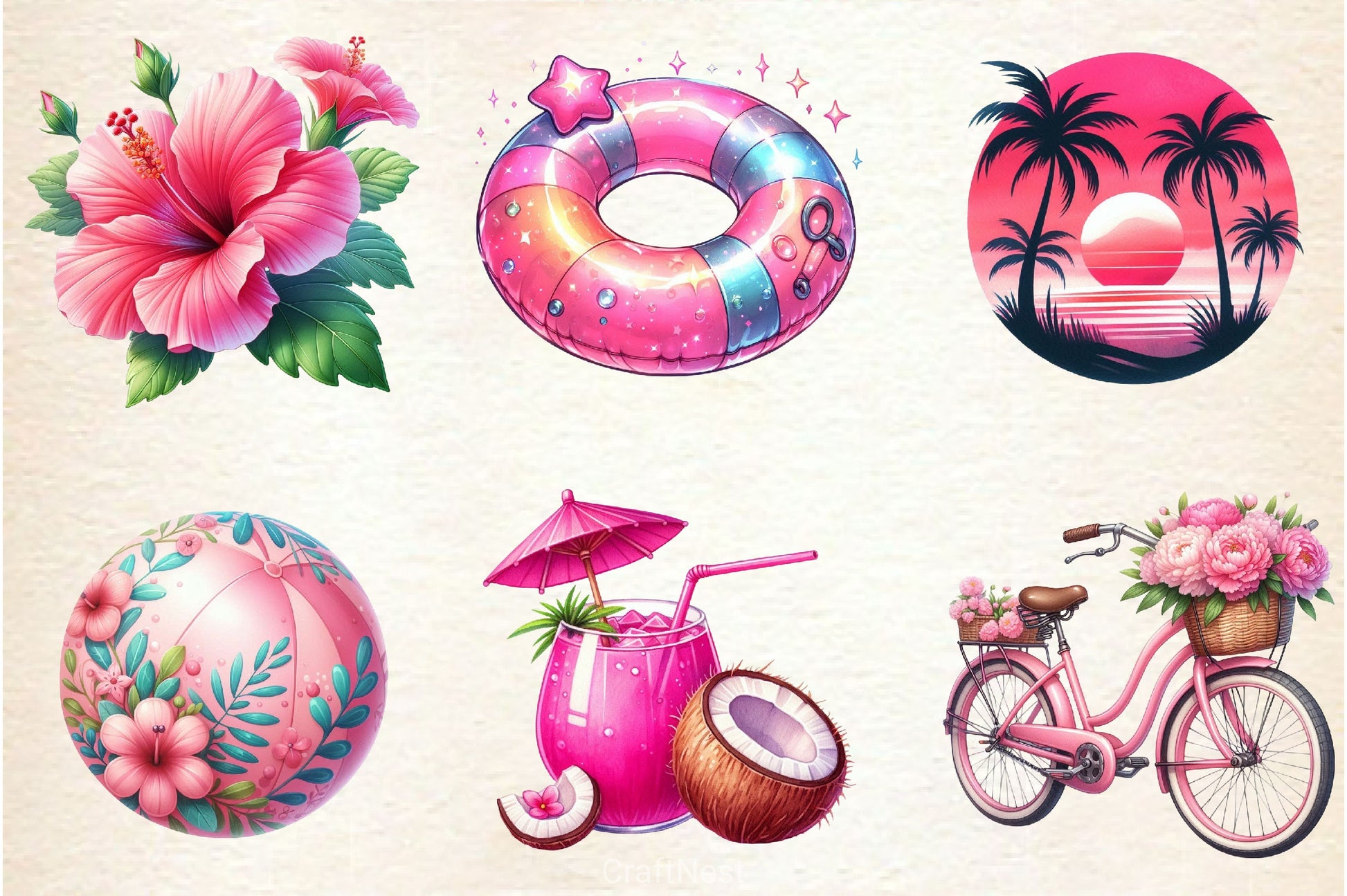 Pink Summer Clipart Bundle 6 - CraftNest - Digital Crafting and Art