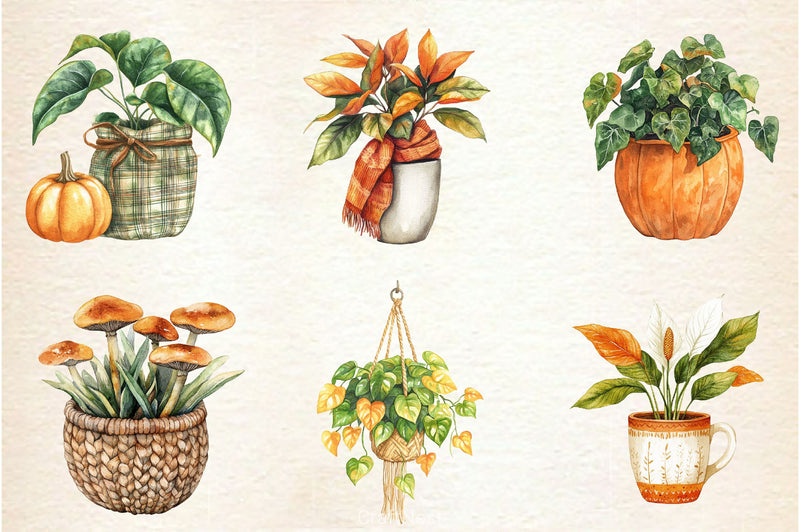 Positive Autumn Houseplant Clipart Bundle 3 - CraftNest - Digital Crafting and Art