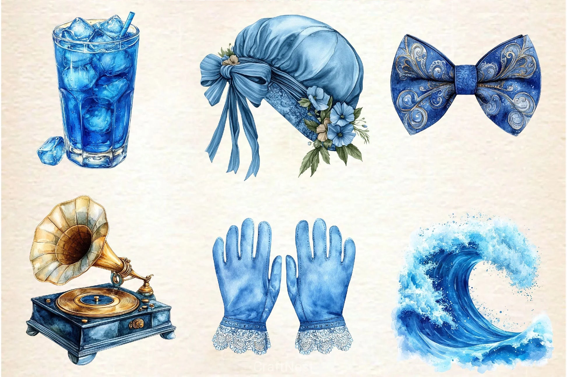 Blue Summer 1920 Clipart Bundle - CraftNest - Digital Crafting and Art