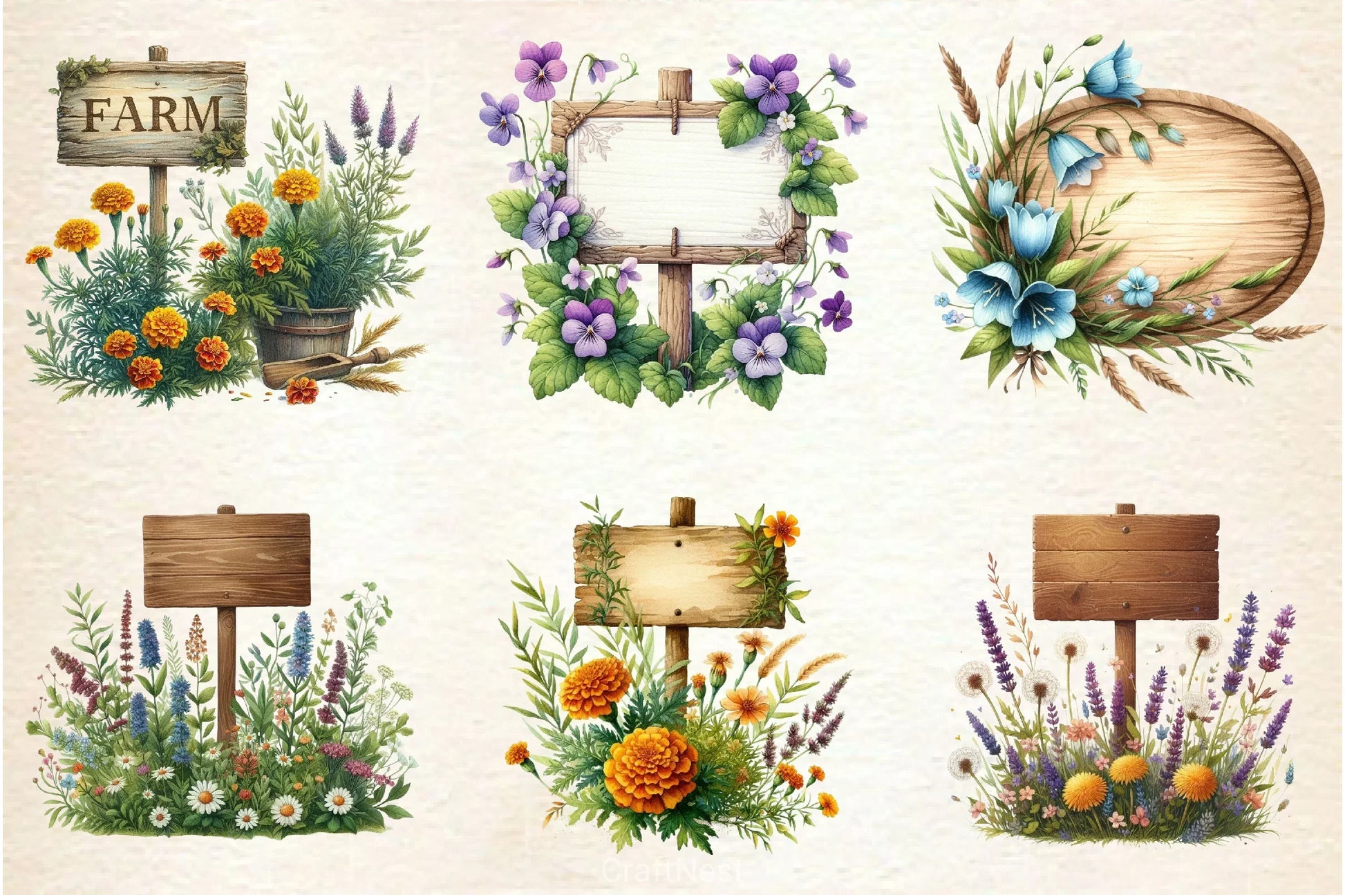 Summer Empty Sign Wildflowers Clipart Bundle 2 - CraftNest - Digital Crafting and Art