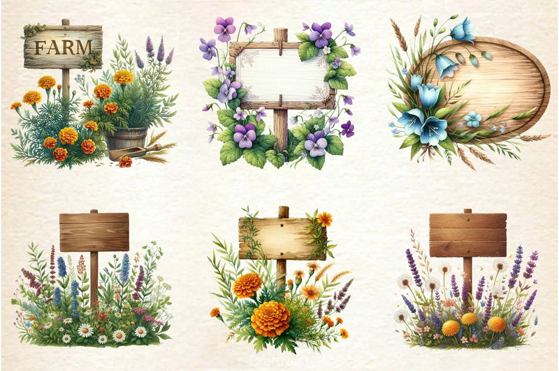 Summer Empty Sign Wildflowers Clipart Bundle 2 - CraftNest - Digital Crafting and Art