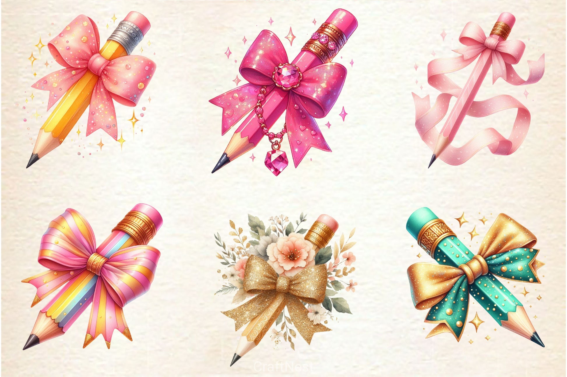 Colorful Coquette Pencil School Clipart Bundle - CraftNest - Digital Crafting and Art