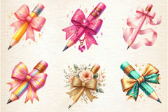 Colorful Coquette Pencil School Clipart Bundle - CraftNest - Digital Crafting and Art