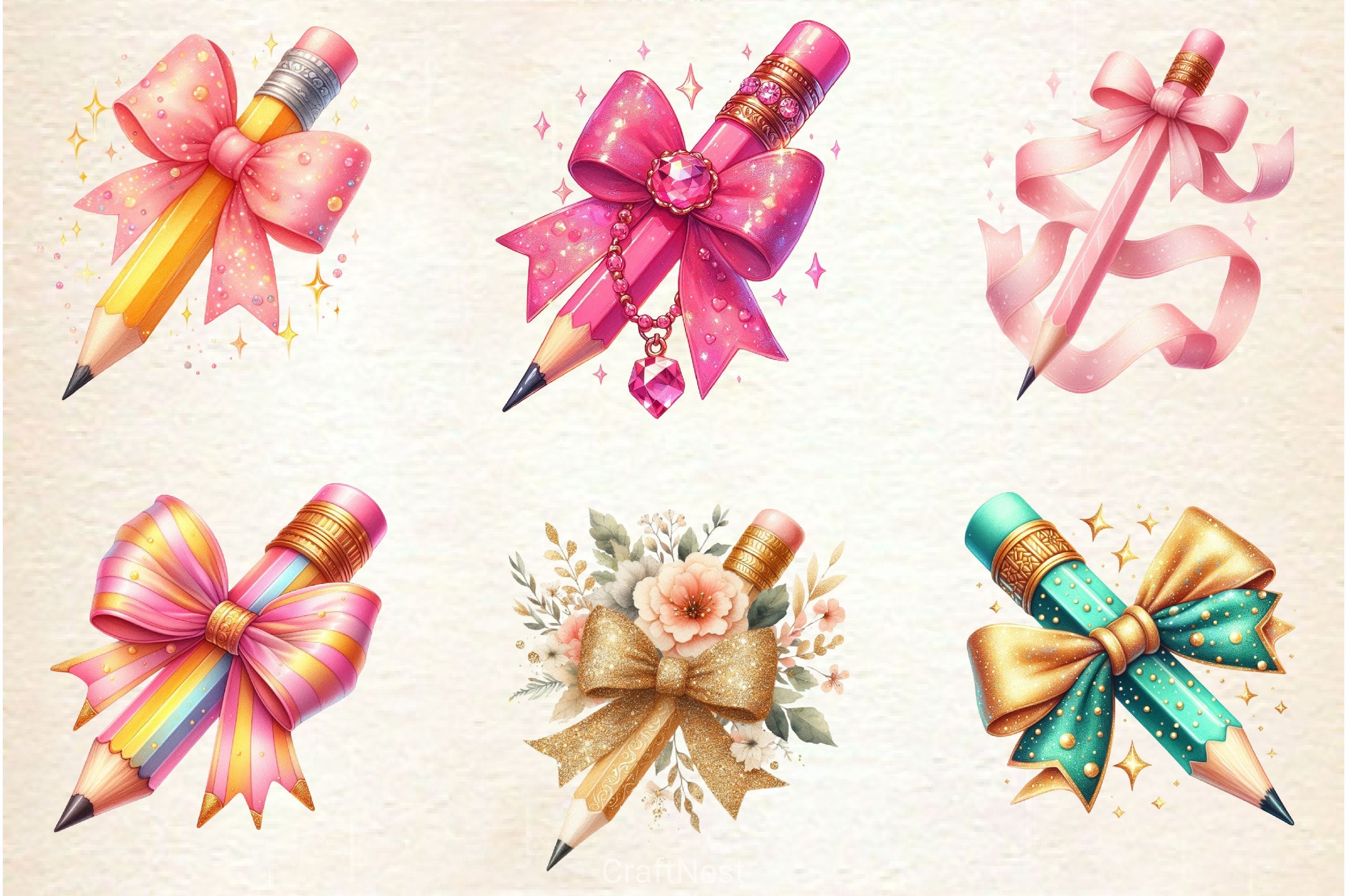 Colorful Coquette Pencil School Clipart Bundle - CraftNest - Digital Crafting and Art
