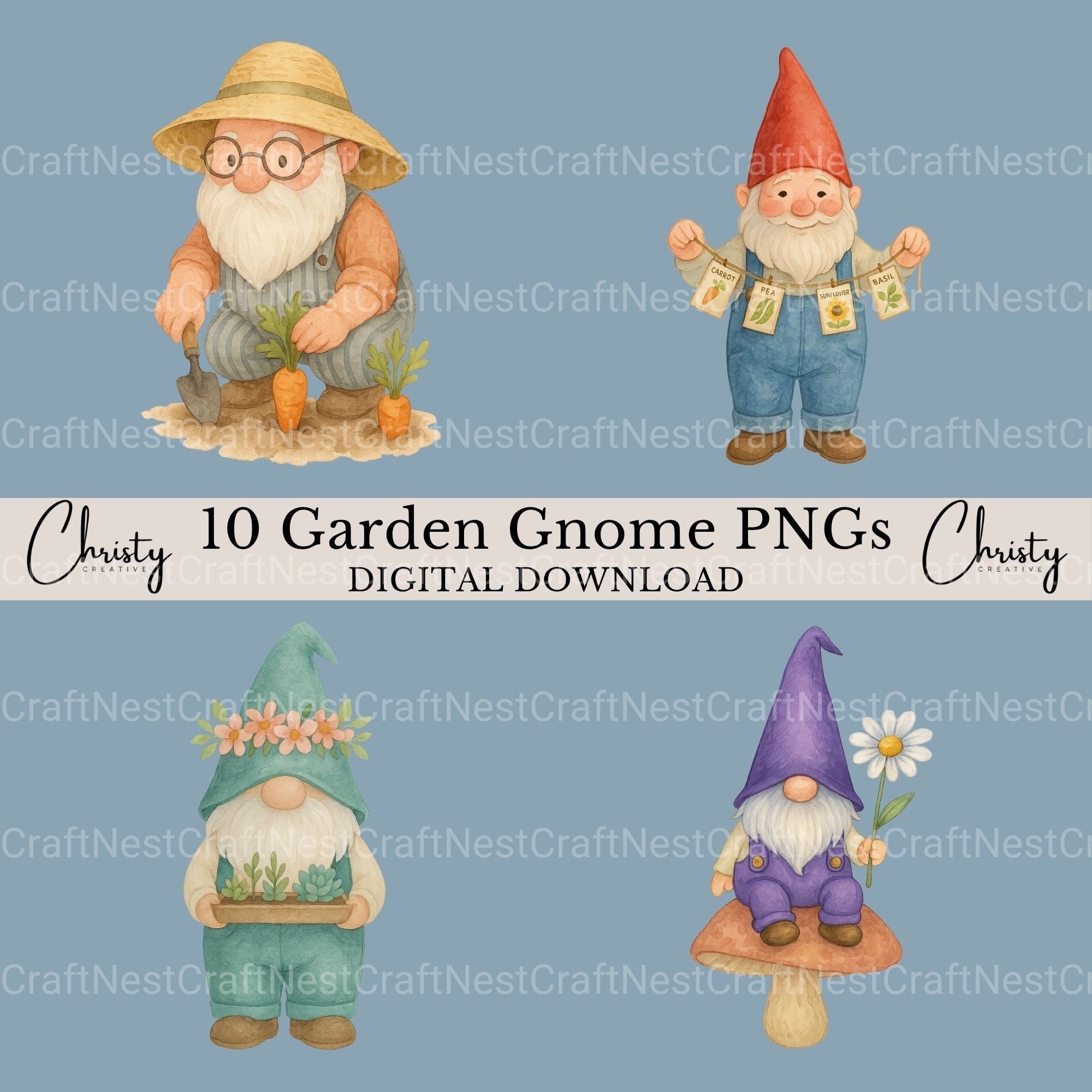 Gnomes Gardening 1 Clipart Bundle - CraftNest - Digital Crafting and Art