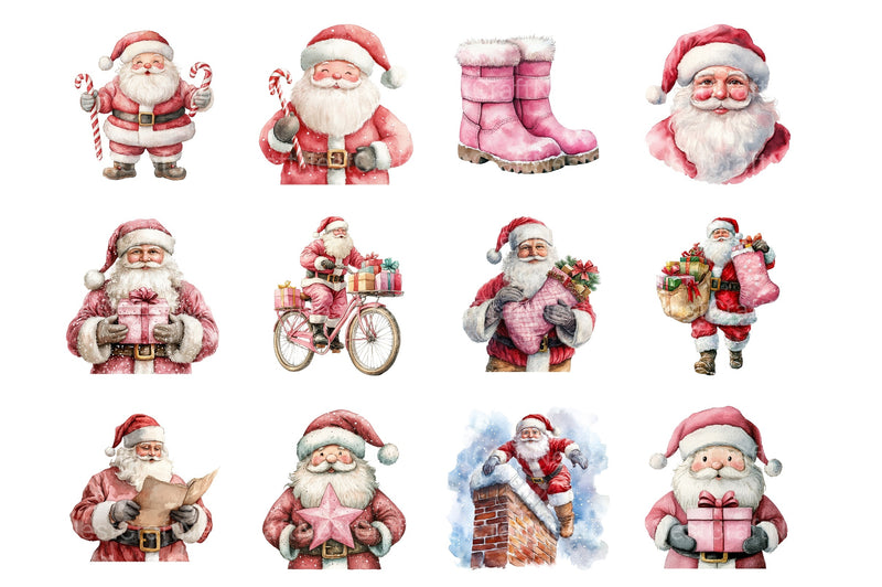 Pink Trendy Christmas Santa Clipart Bundle - CraftNest - Digital Crafting and Art
