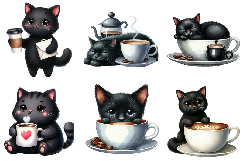Cat Silhouette Coffee Clipart Bundle - CraftNest - Digital Crafting and Art