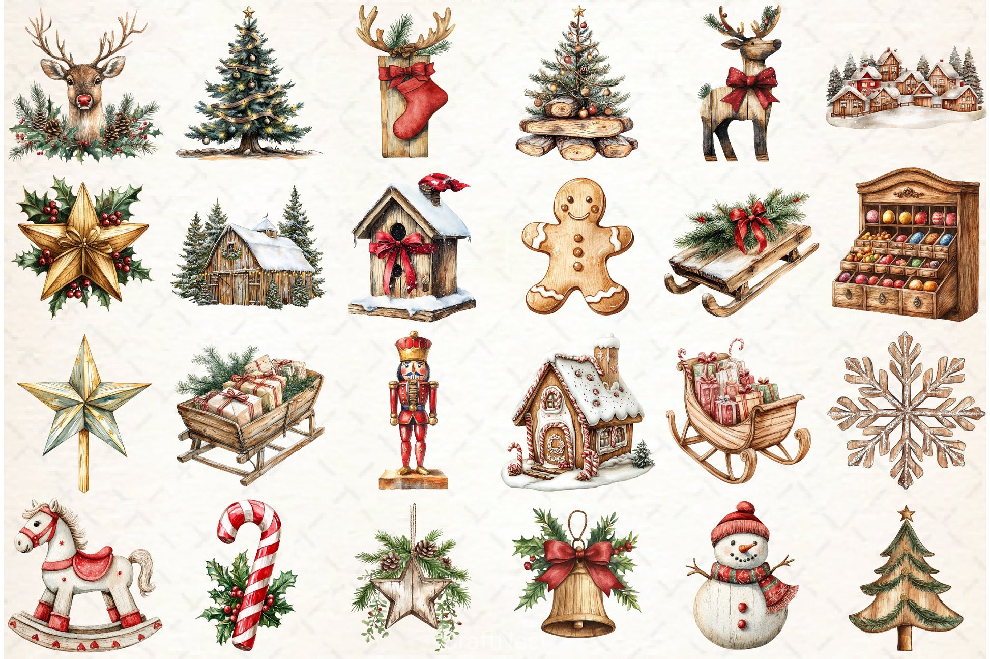 Wooden Christmas Clipart Bundle - CraftNest - Digital Crafting and Art