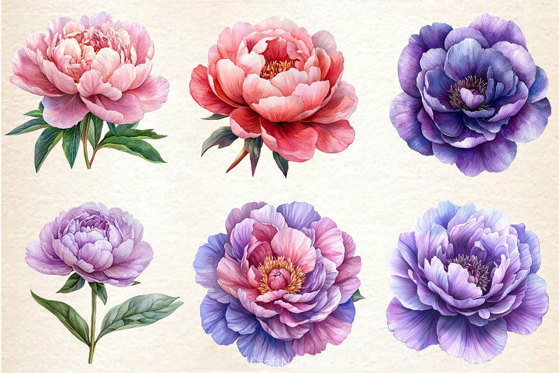 Pink & Purple Peony Flowers Clipart Bundle - CraftNest - Digital Crafting and Art