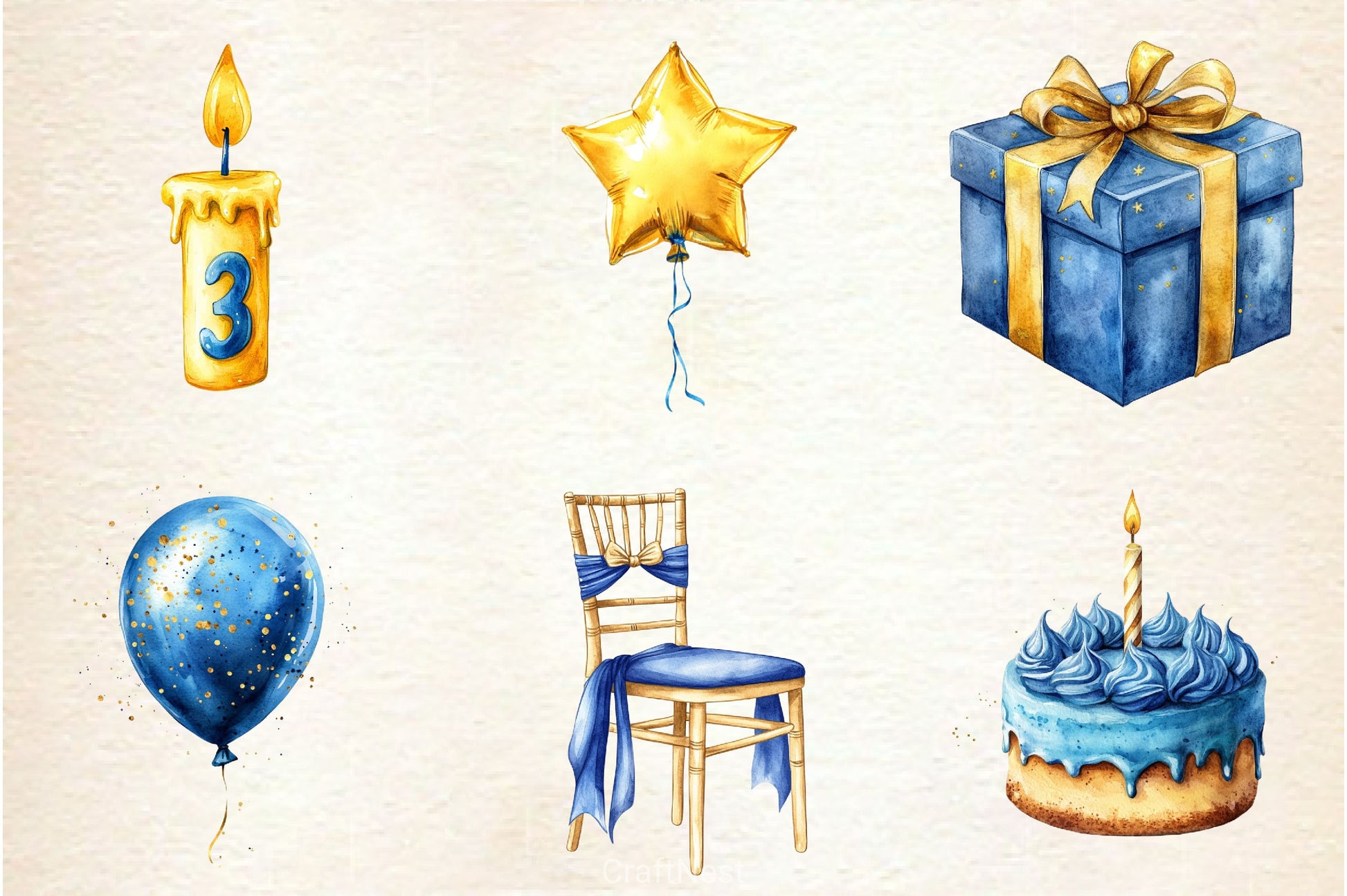 Blue And Gold Party Decorations Clipart Bundle - CraftNest - Digital Crafting and Art