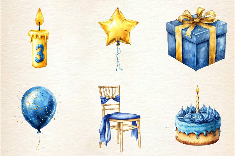 Blue And Gold Party Decorations Clipart Bundle - CraftNest - Digital Crafting and Art