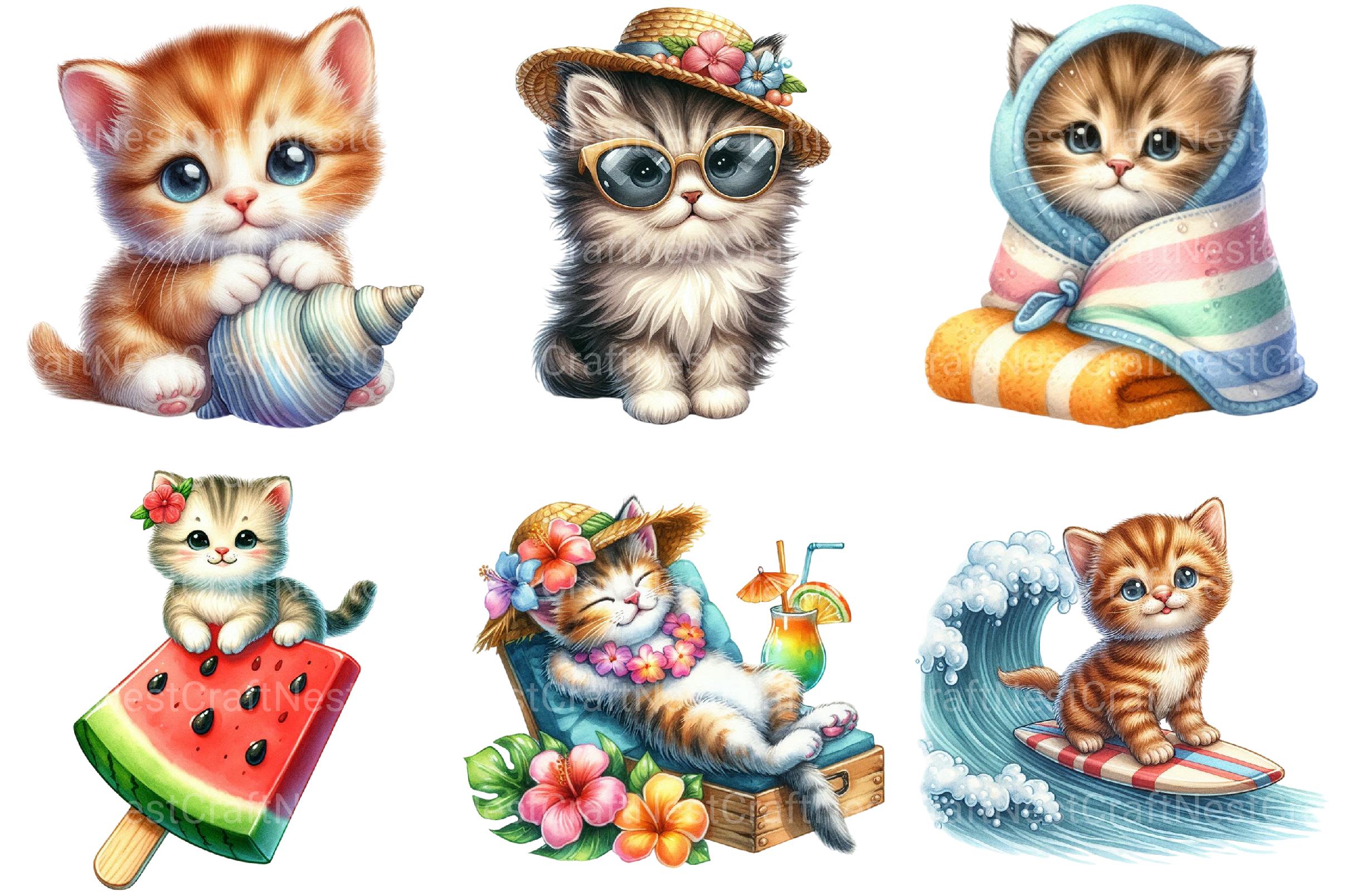 Cute Summer Kittens Clipart Bundle - CraftNest - Digital Crafting and Art