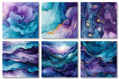 Teal Purple Alcohol Ink Backgrounds Clipart Bundle - CraftNest - Digital Crafting and Art
