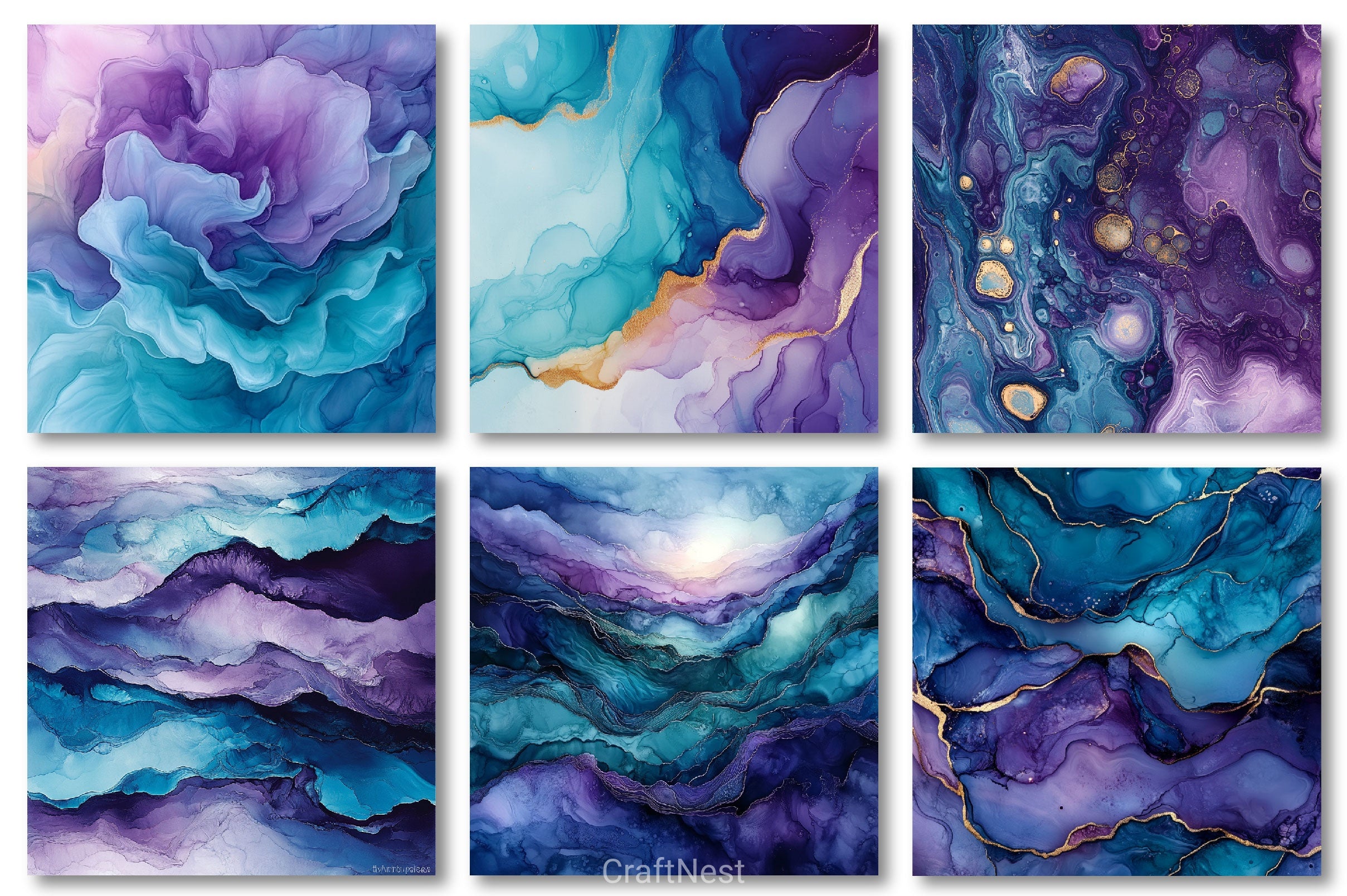 Teal Purple Alcohol Ink Backgrounds Clipart Bundle - CraftNest - Digital Crafting and Art