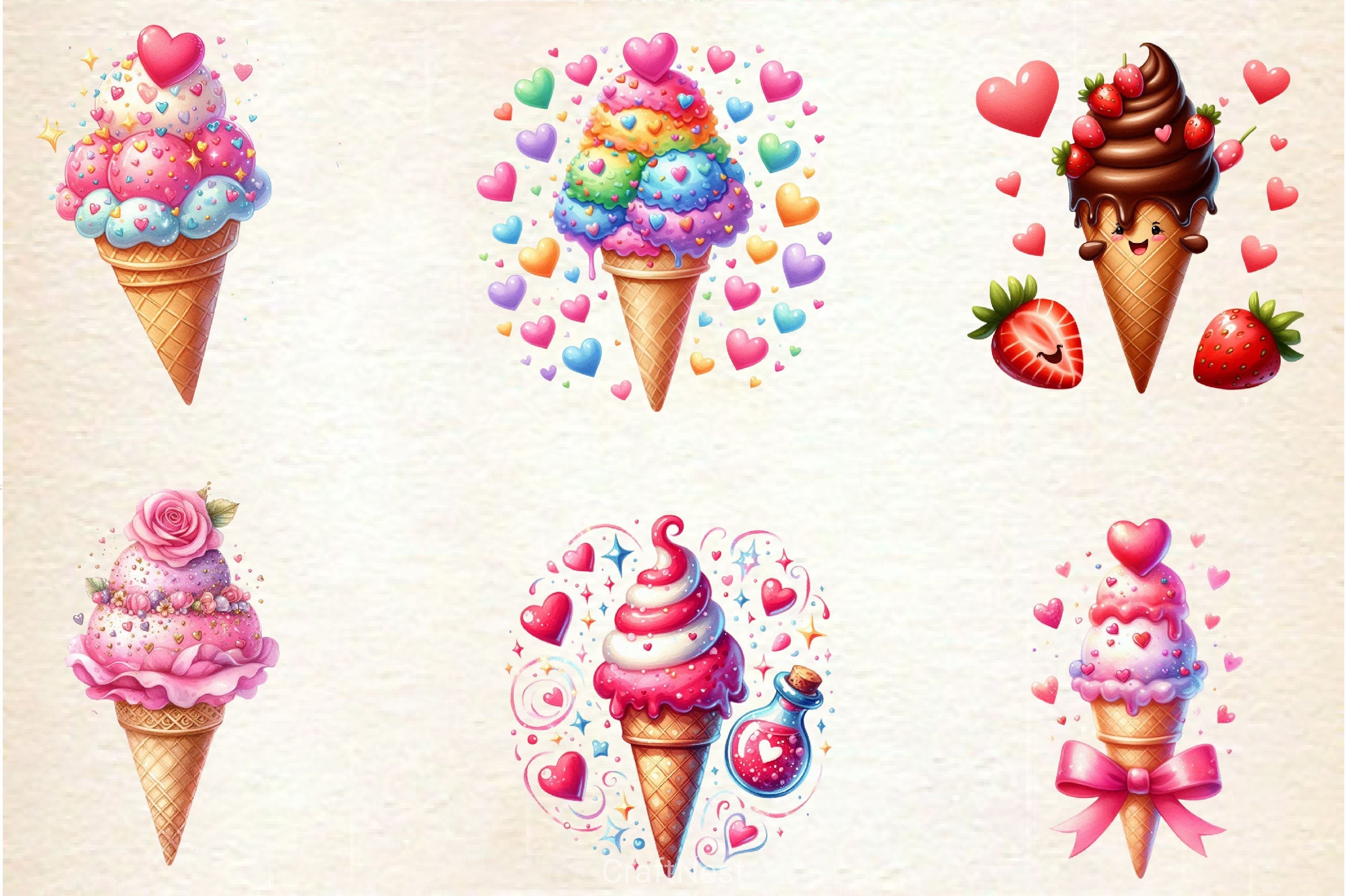 Valentine Love Ice Cream Cone Clipart Bundle 2 - CraftNest - Digital Crafting and Art