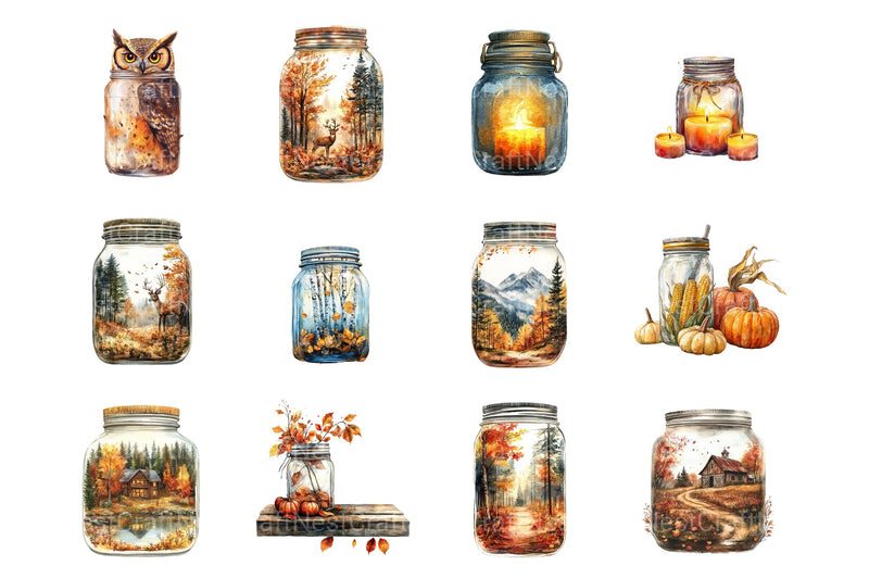 Fall Mason Jar Design Clipart Bundle - CraftNest - Digital Crafting and Art