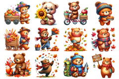 Cute Bear Character In Autumn Season Clipart Bundle - CraftNest - Digital Crafting and Art