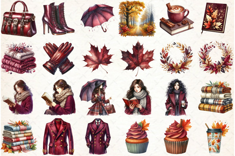 Burgundy Autumn Clipart Bundle 4 - CraftNest - Digital Crafting and Art