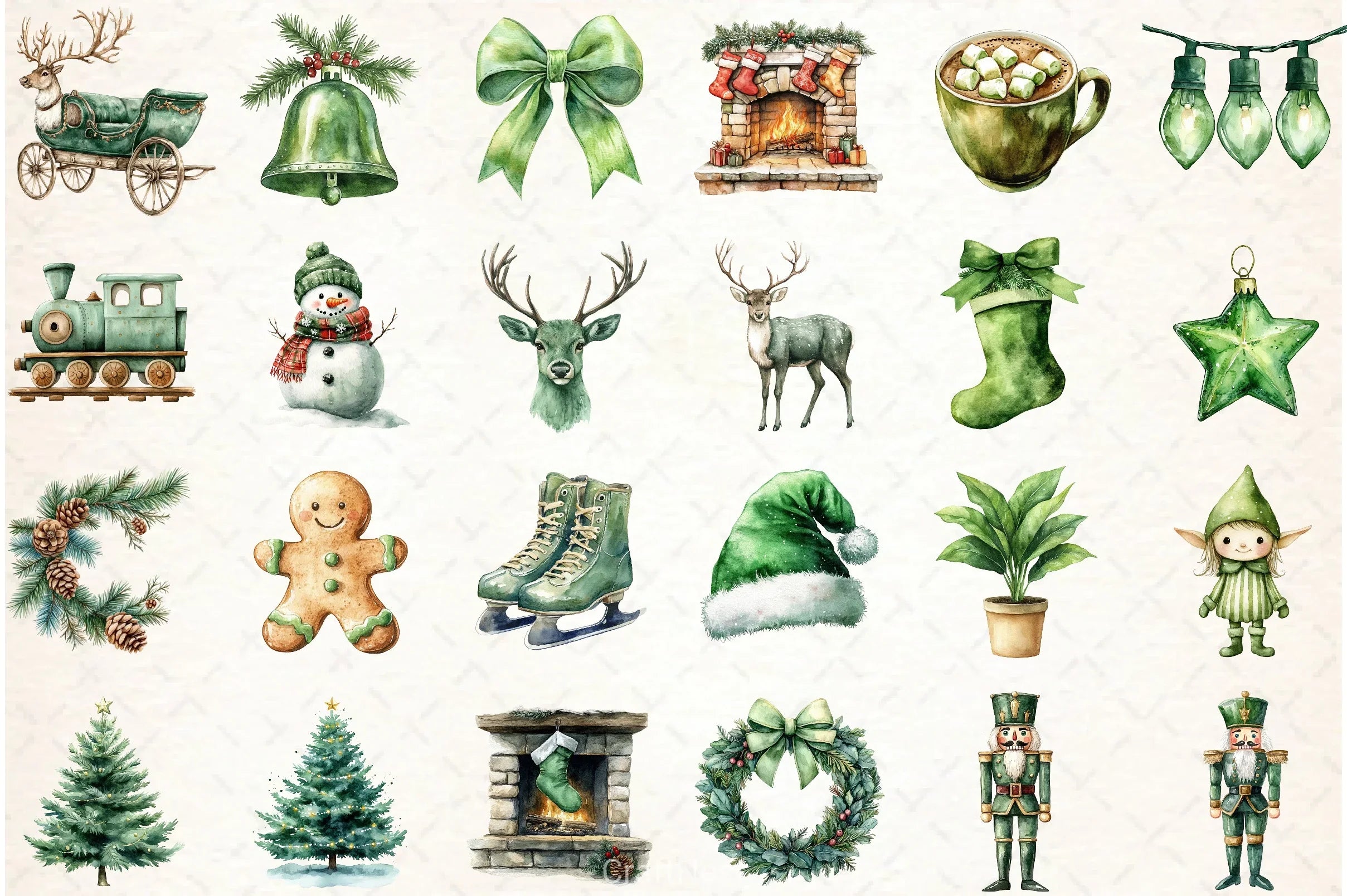 Vintage Green Christmas Clipart Bundle - CraftNest - Digital Crafting and Art