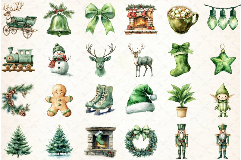 Vintage Green Christmas Clipart Bundle - CraftNest - Digital Crafting and Art
