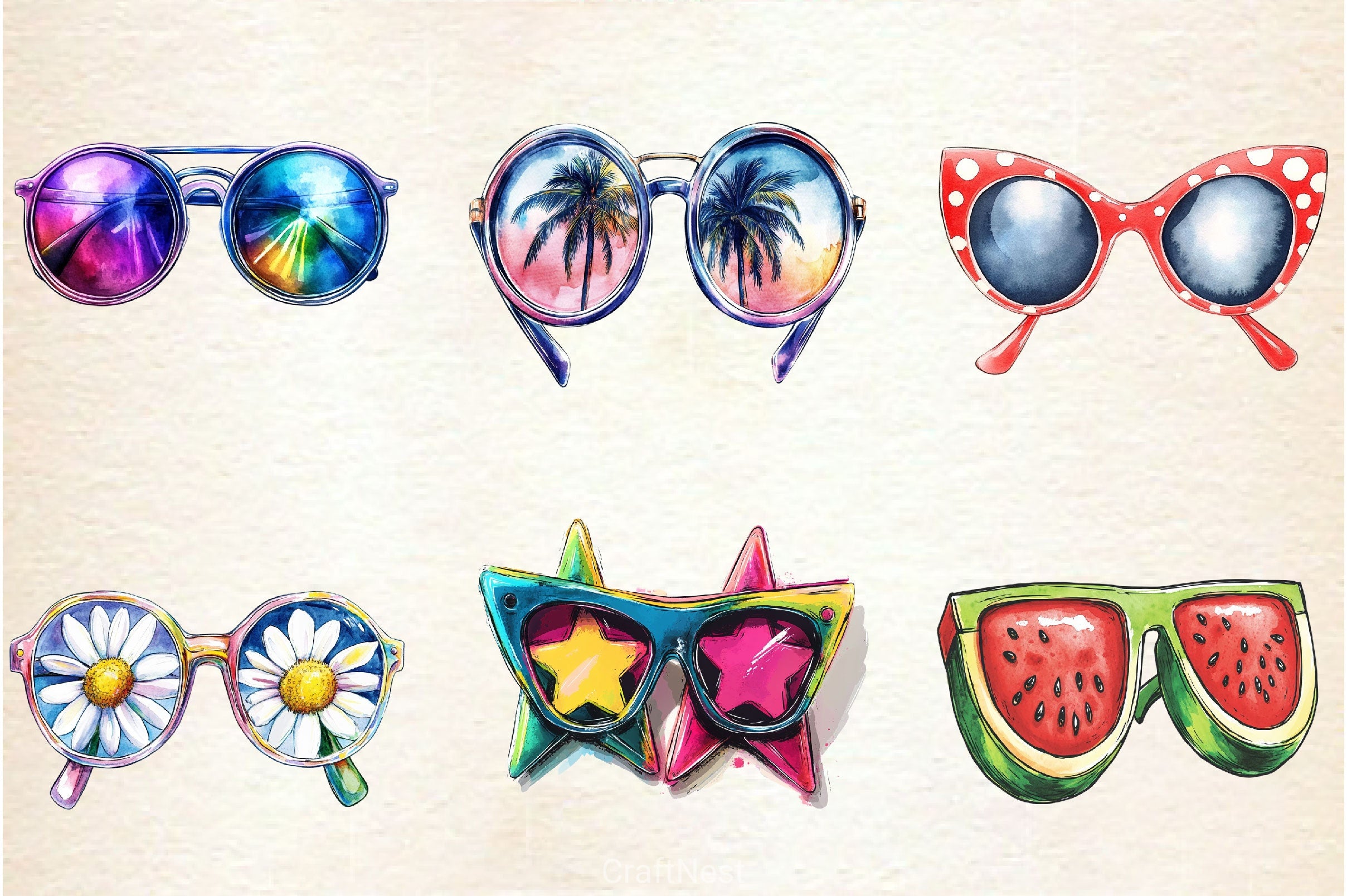 Retro Summer Sunglasses Clipart Bundle - CraftNest - Digital Crafting and Art