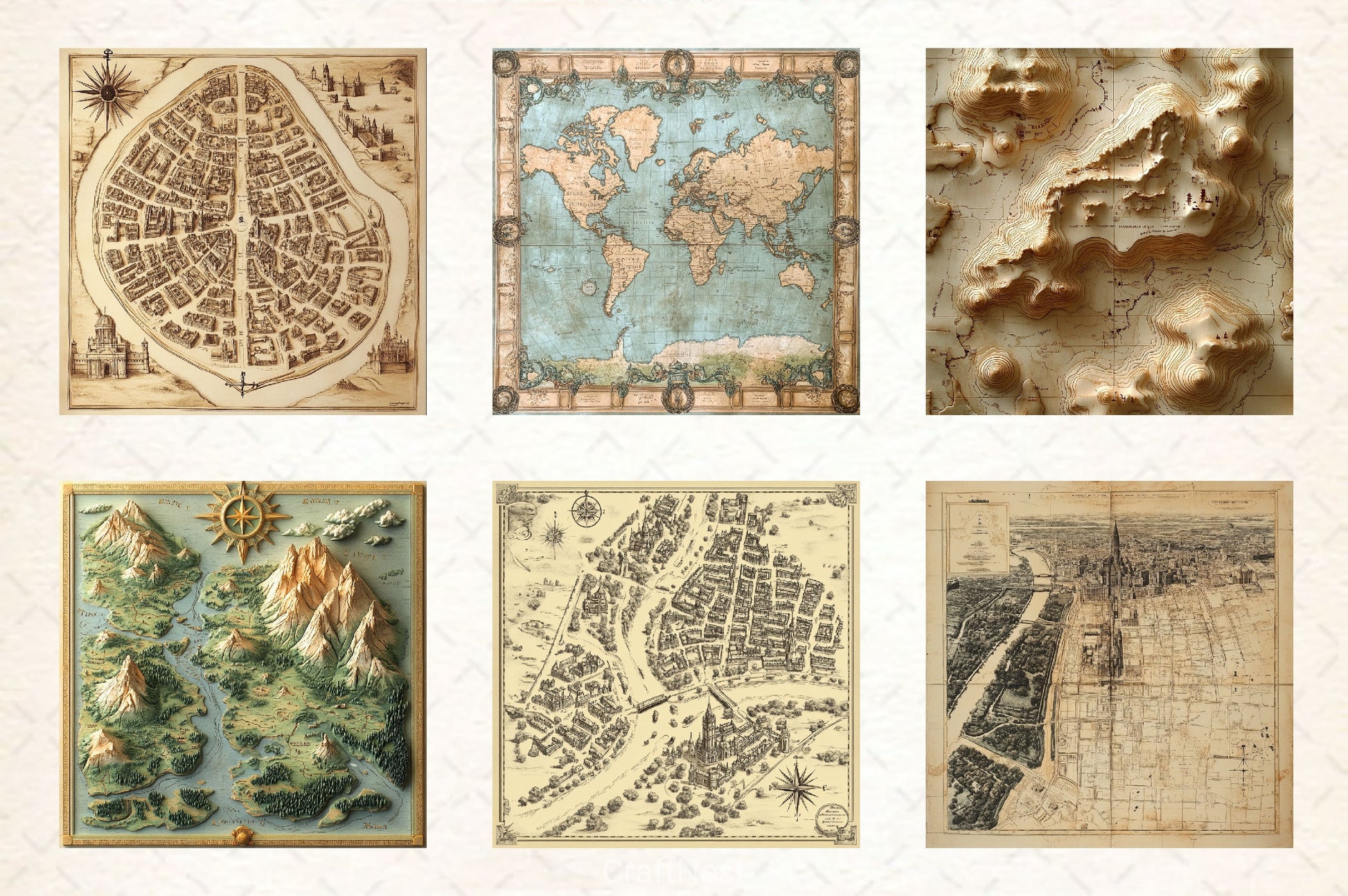 Antique Maps Digital Paper 2 - CraftNest - Digital Crafting and Art