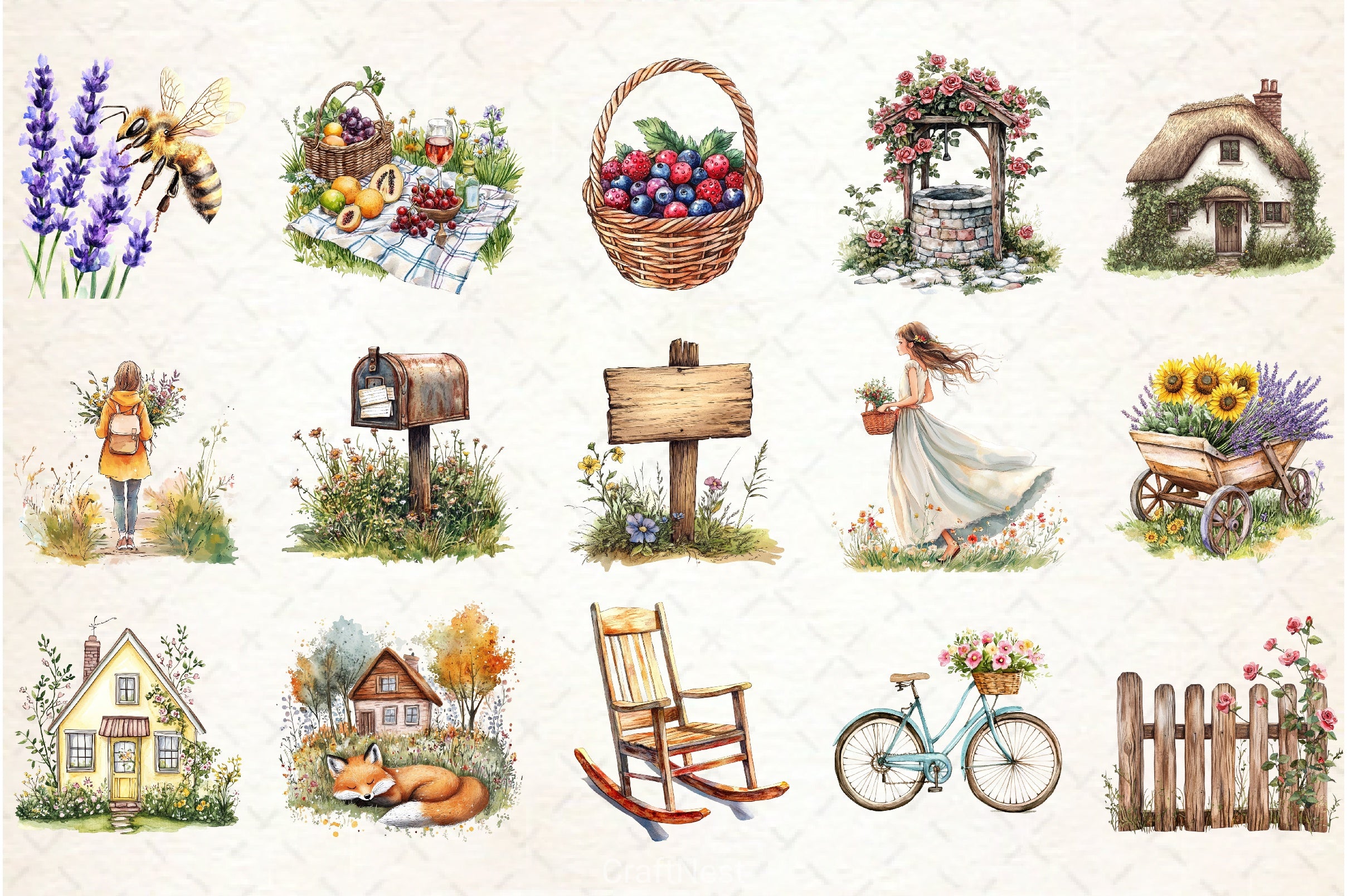 Summer Cottage Clipart Bundle - CraftNest - Digital Crafting and Art