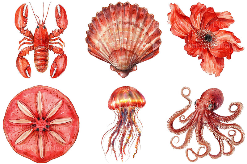 Red Ocean Animals Clipart - CraftNest - Digital Crafting and Art