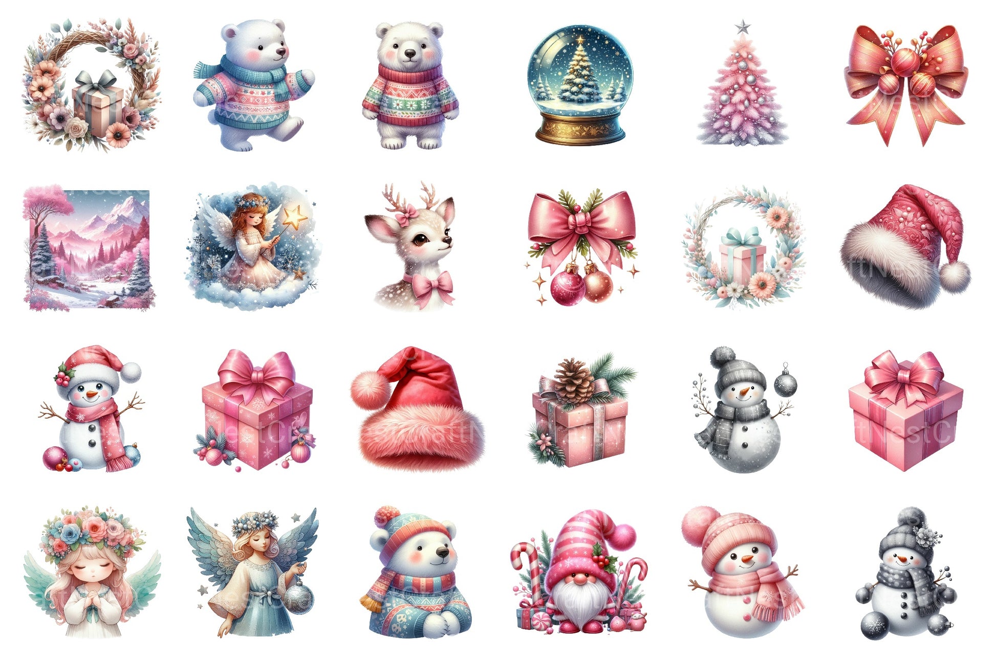 Silver Pink Christmas Pastel Decoration Clipart Bundle - CraftNest - Digital Crafting and Art