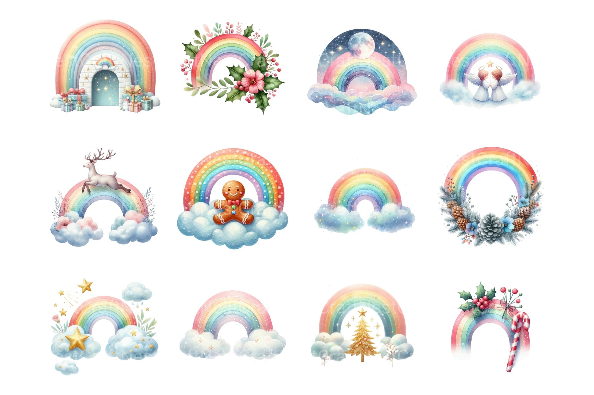Christmas Pastel Rainbow Clipart Bundle - CraftNest - Digital Crafting and Art