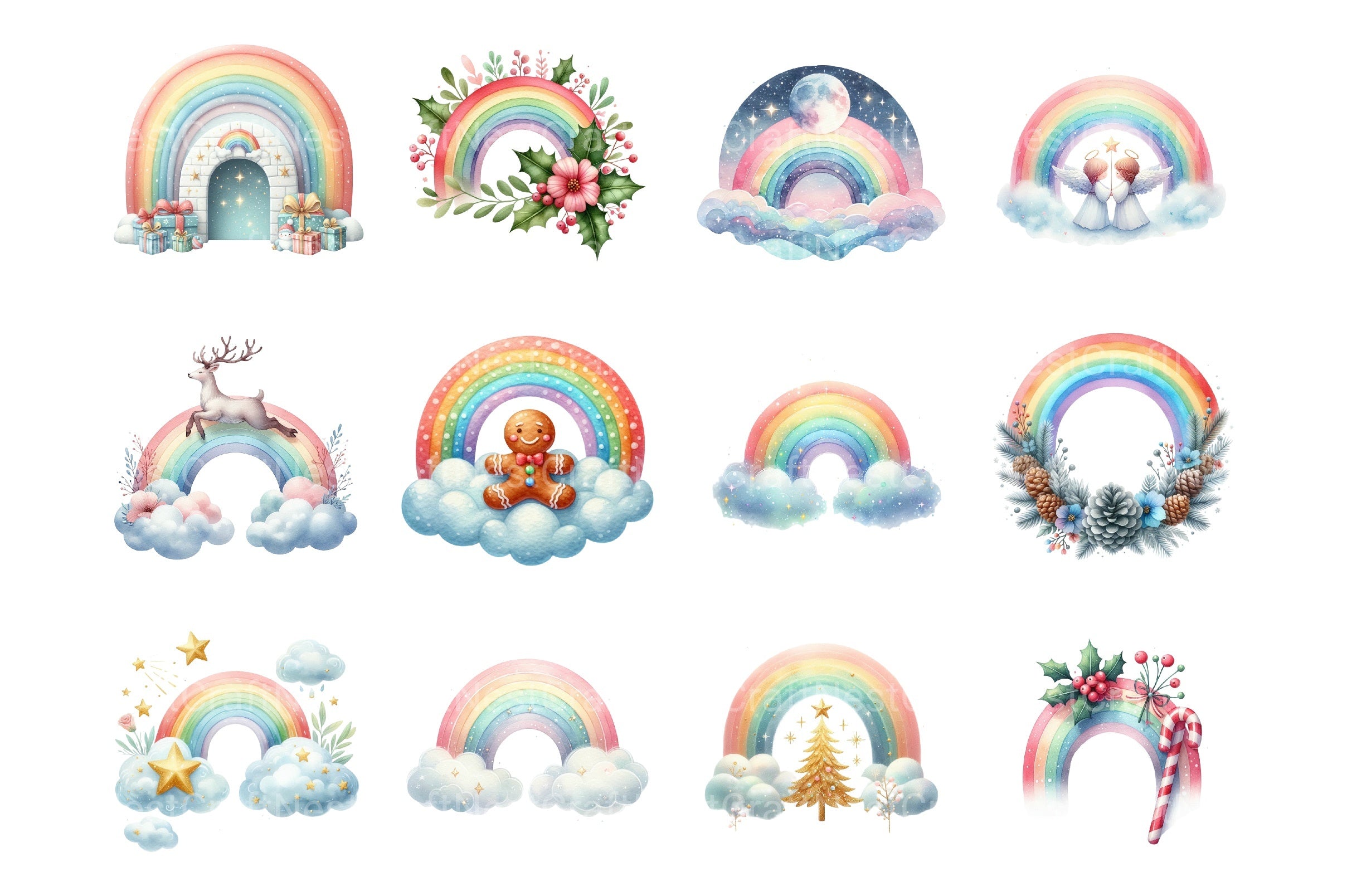Christmas Pastel Rainbow Clipart Bundle - CraftNest - Digital Crafting and Art