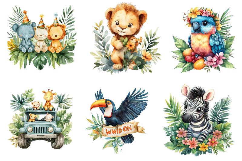 Baby Safari Baby Jungle Animals Clipart Bundle - CraftNest - Digital Crafting and Art