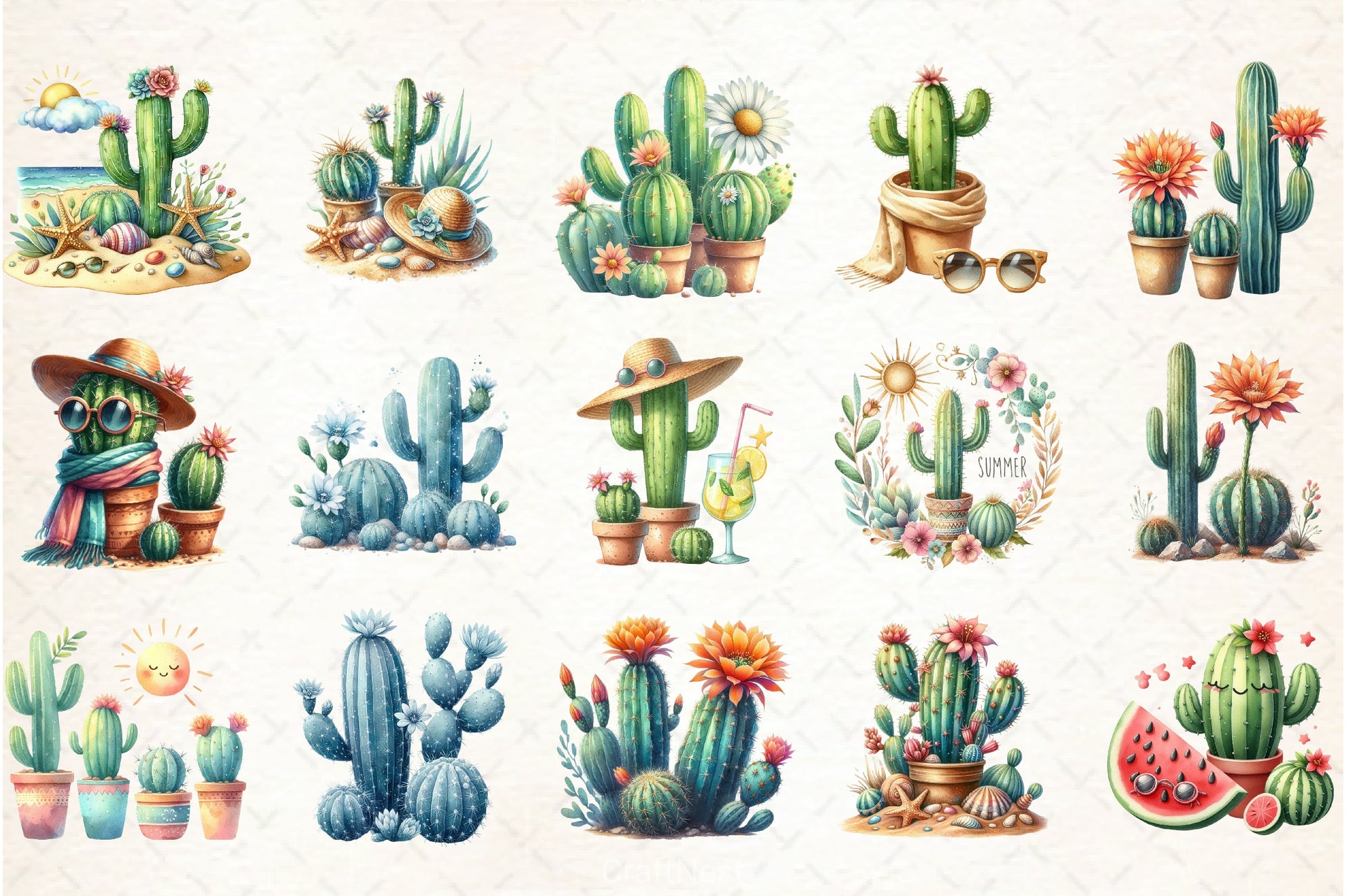 Summer Cactus Clipart Bundle 1 - CraftNest - Digital Crafting and Art