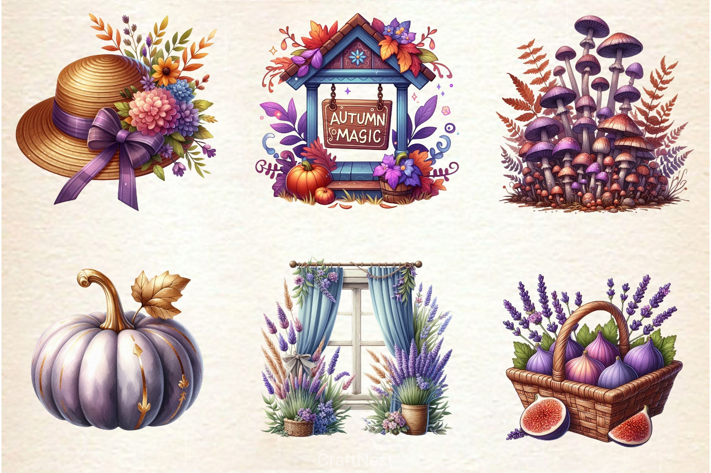 Purple Autumn Cottage Clipart Bundle - CraftNest - Digital Crafting and Art