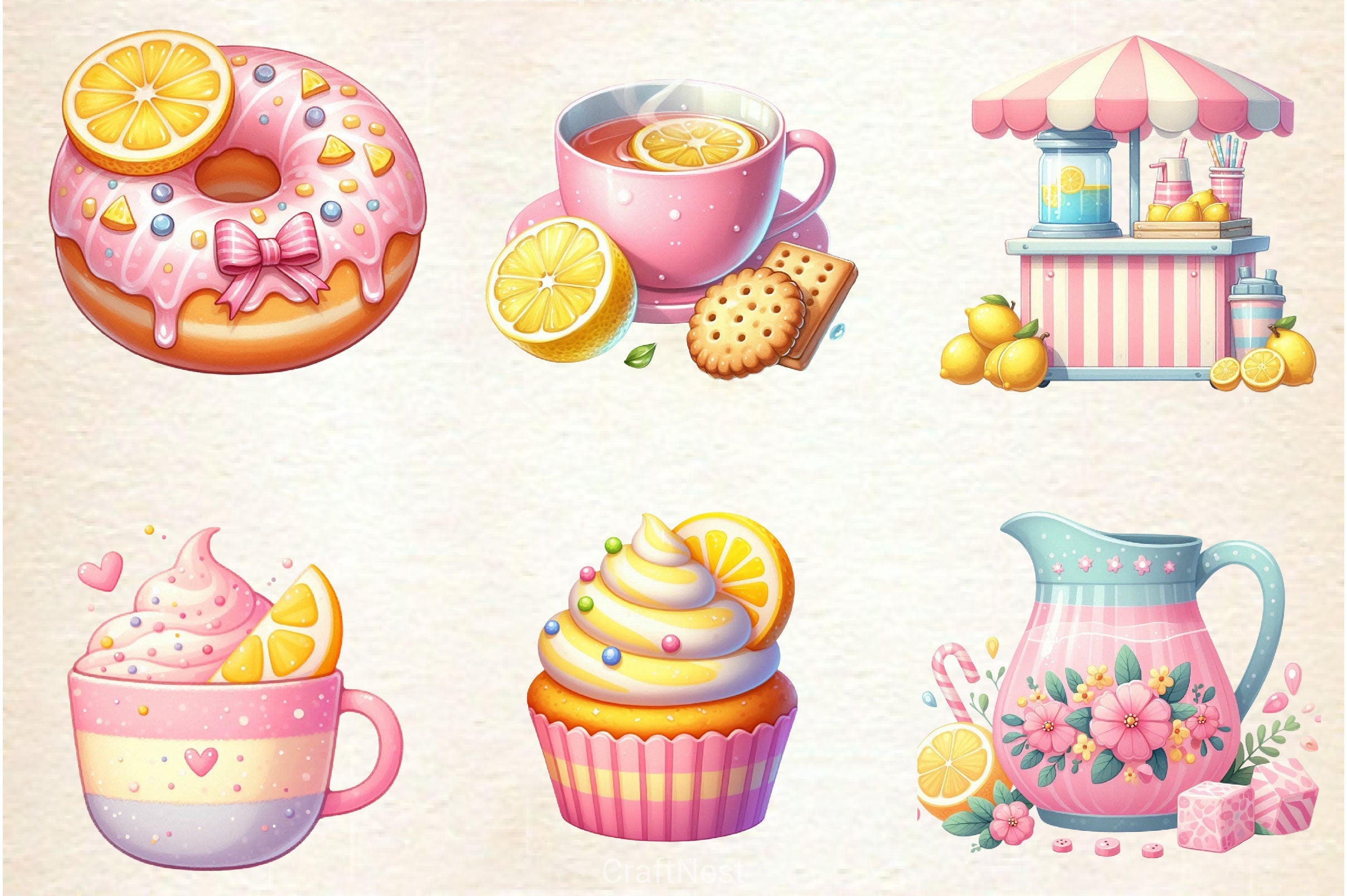 Pastel Pink Lemonade Summer Clipart Bundle - CraftNest - Digital Crafting and Art