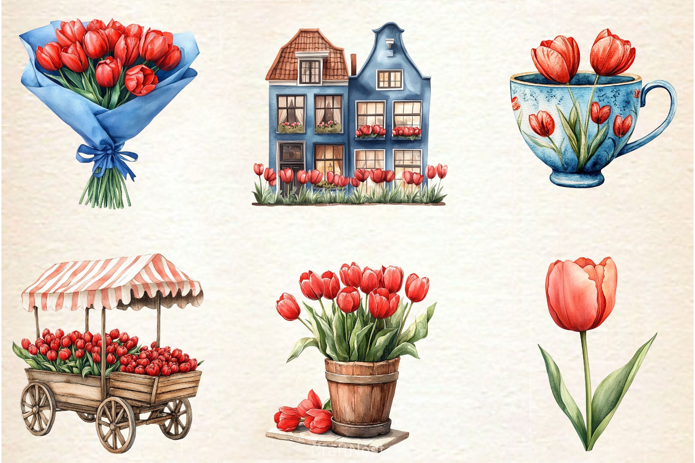 Amsterdam Summer Tulips Clipart Bundle 1 - CraftNest - Digital Crafting and Art