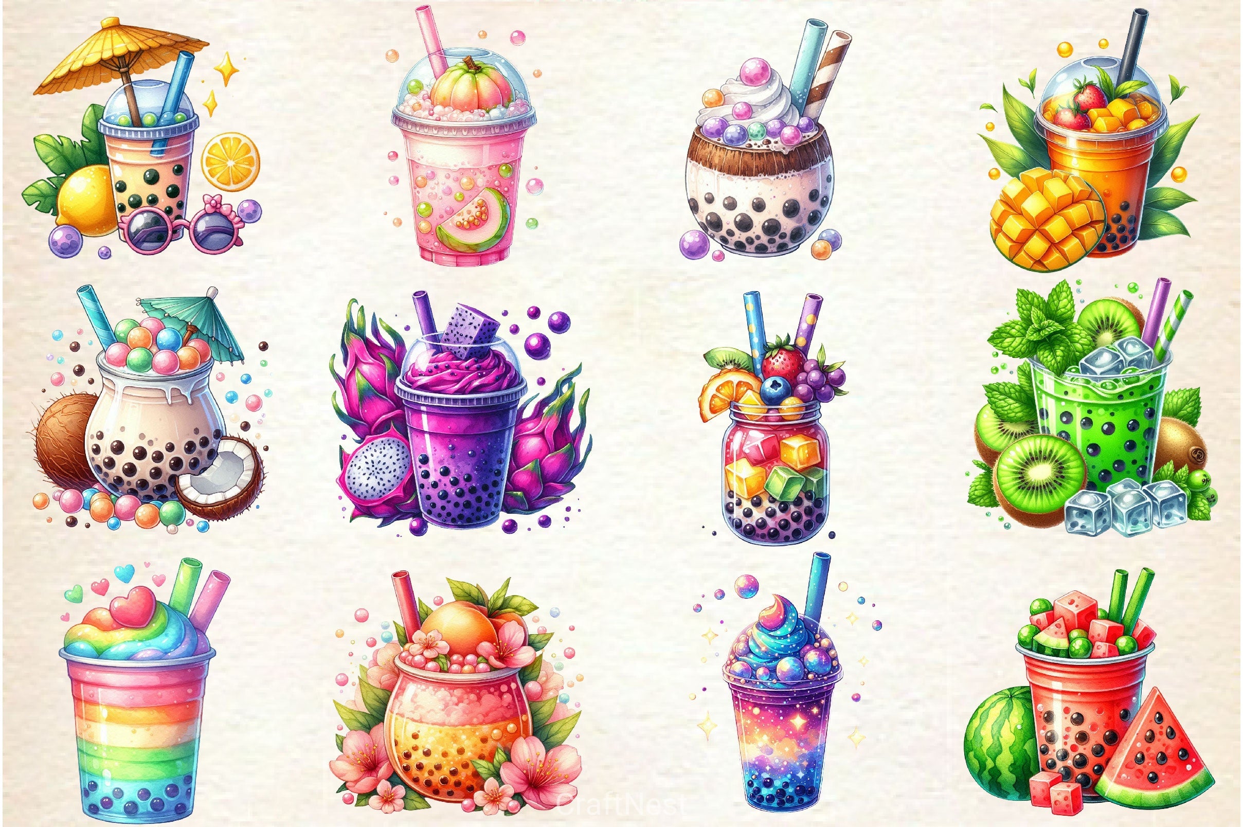 Summer Boba Tea Clipart Bundle - CraftNest - Digital Crafting and Art