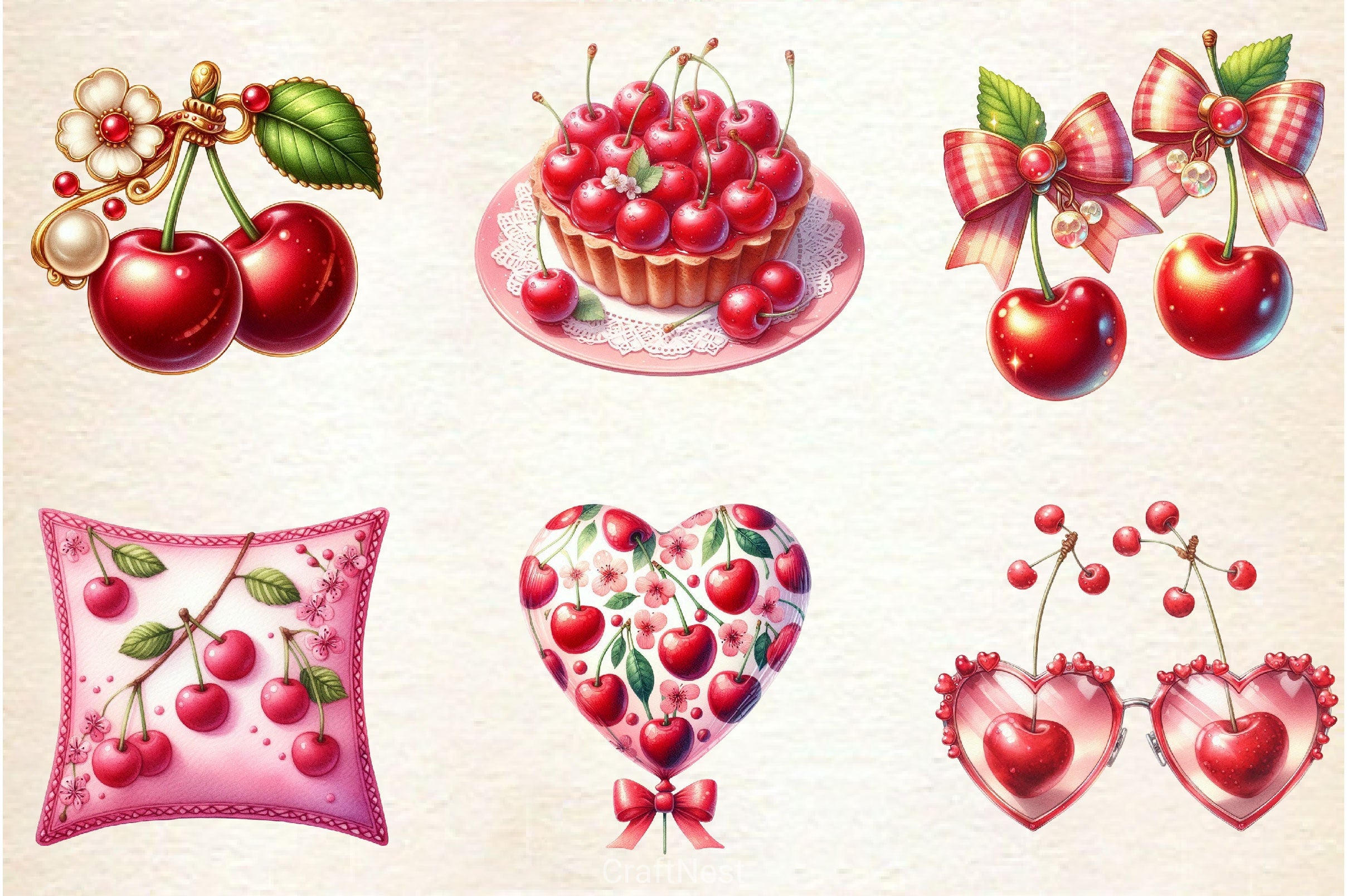 Coquette Cherry Clipart Bundle - CraftNest - Digital Crafting and Art
