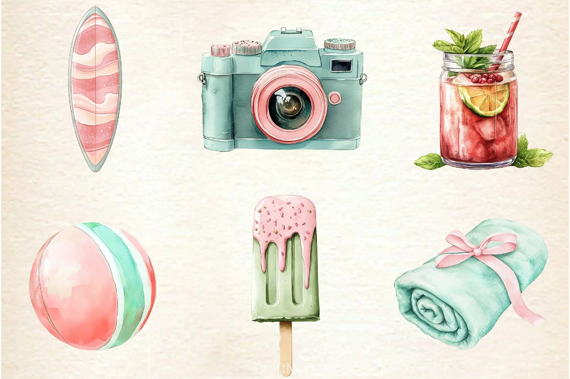 Blush Mint Summer Clipart Bundle - CraftNest - Digital Crafting and Art