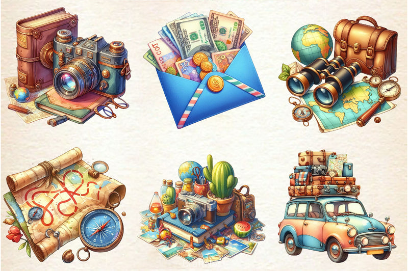Vintage Travel Clipart Bundle 3 - CraftNest - Digital Crafting and Art