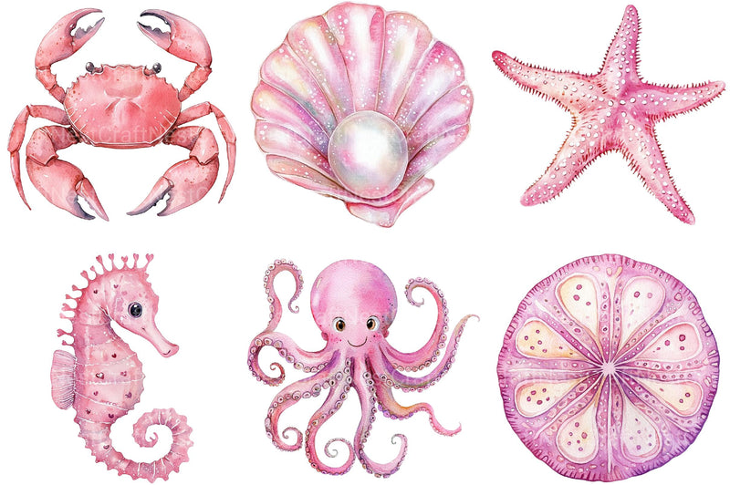 Pink Ocean Animals Clipart - CraftNest - Digital Crafting and Art