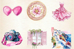 Pink Summer Santorini Travel Clipart Bundle 2 - CraftNest - Digital Crafting and Art