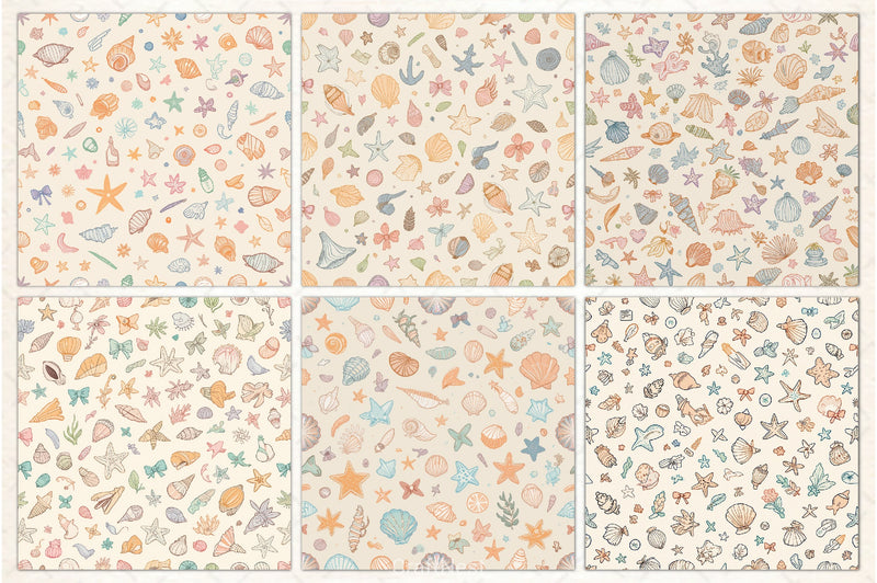 Seashell Seamless Pattern Digital Paper - CraftNest - Digital Crafting and Art