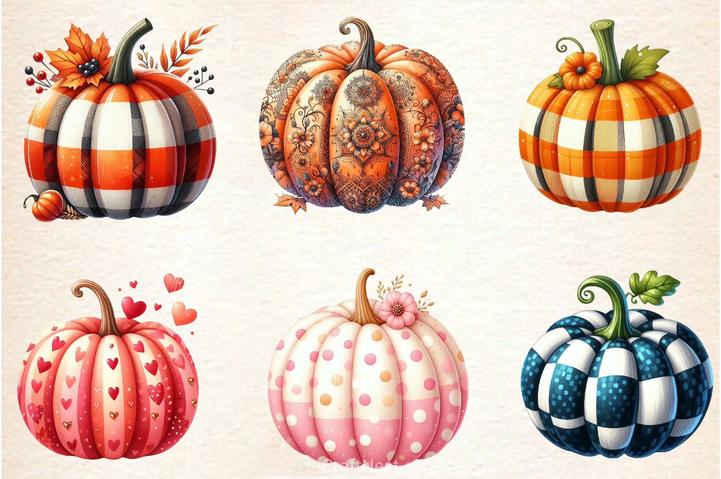 Pumpkin With Pattern Clipart Bundle - CraftNest - Digital Crafting and Art