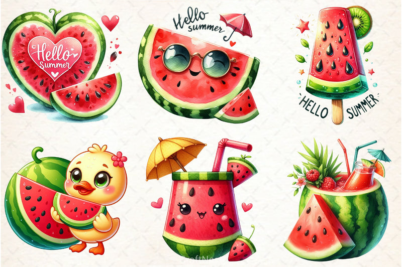 Hello Summer Watermelon Clipart Bundle - CraftNest - Digital Crafting and Art