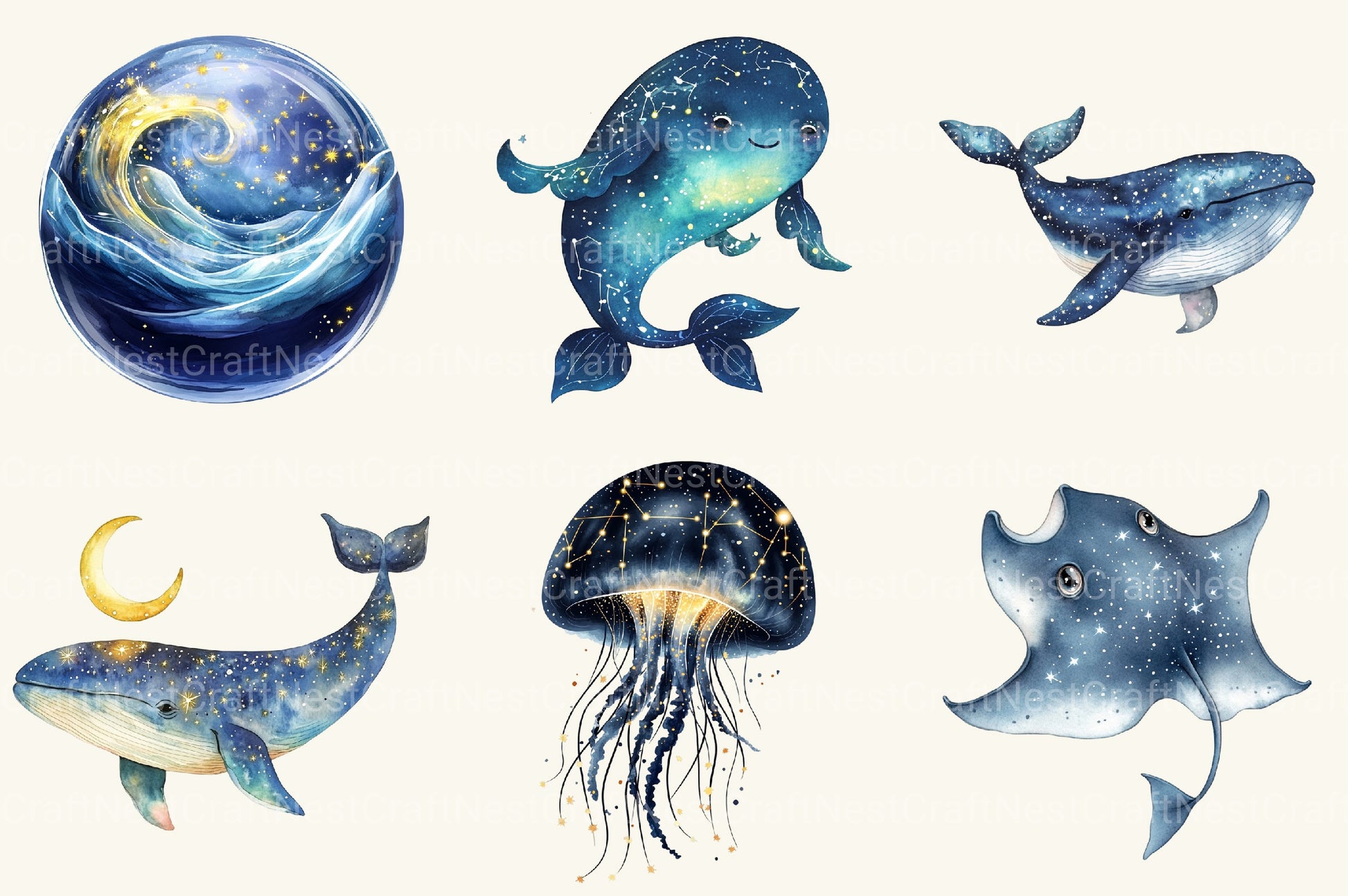 Fantasy Cute Sea Creature Animals Clipart Bundle - CraftNest - Digital Crafting and Art