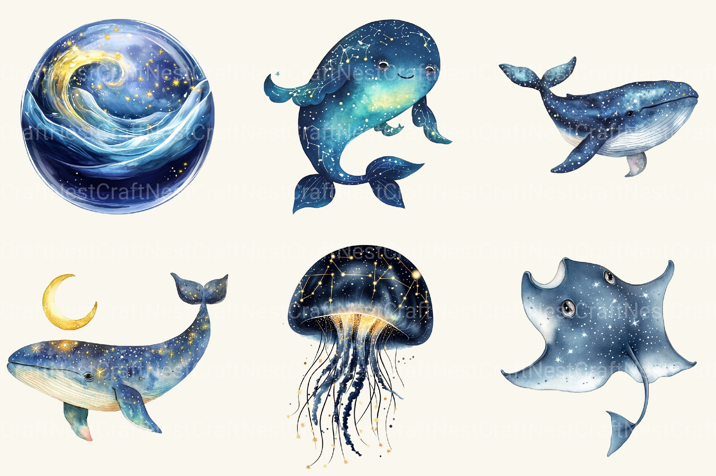 Fantasy Cute Sea Creature Animals Clipart Bundle - CraftNest - Digital Crafting and Art