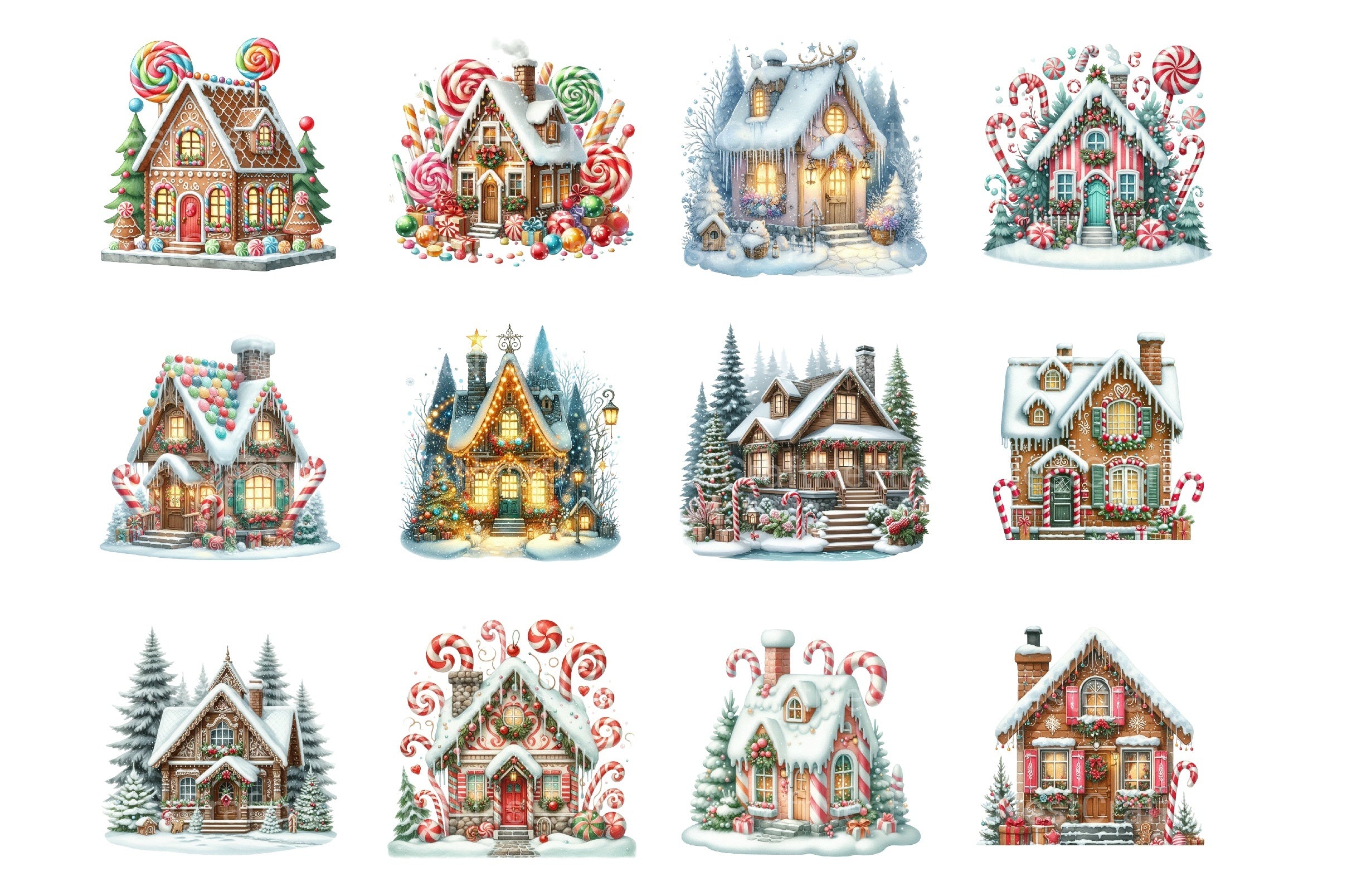 Whimsical Christmas Houses Clipart Bundle - CraftNest - Digital Crafting and Art